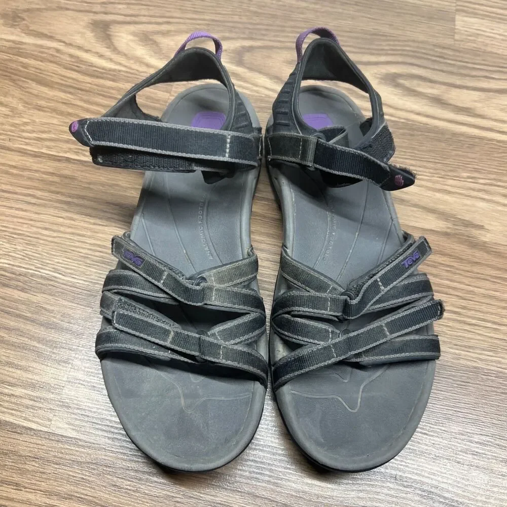 Teva‎ Tirra Hiking Sandals Womens Size 11 Black Purple Gray Fast Drying Outdoor